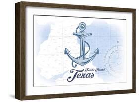 Padre Island, Texas - Anchor - Blue - Coastal Icon-Lantern Press-Framed Art Print