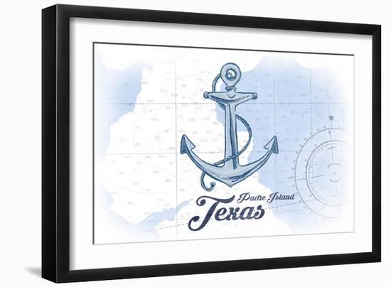 Padre Island, Texas - Anchor - Blue - Coastal Icon-Lantern Press-Framed Art Print