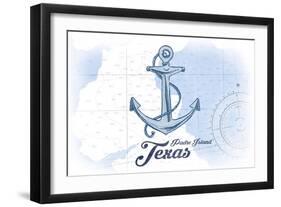 Padre Island, Texas - Anchor - Blue - Coastal Icon-Lantern Press-Framed Art Print