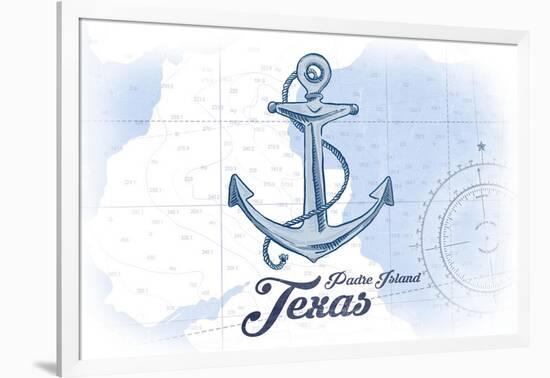 Padre Island, Texas - Anchor - Blue - Coastal Icon-Lantern Press-Framed Art Print