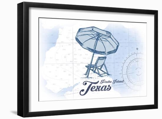 Padre Island, Texas - Beach Chair and Umbrella - Blue - Coastal Icon-Lantern Press-Framed Art Print