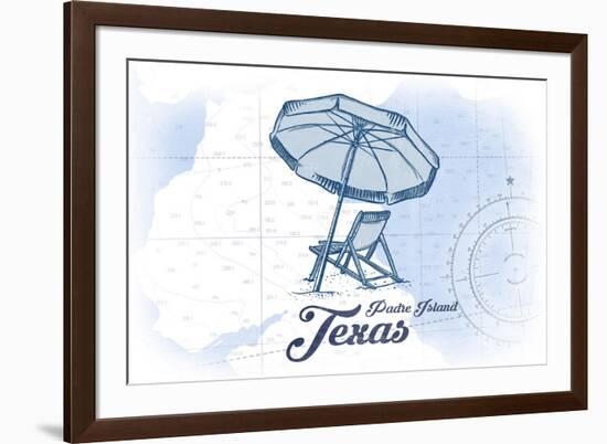 Padre Island, Texas - Beach Chair and Umbrella - Blue - Coastal Icon-Lantern Press-Framed Premium Giclee Print