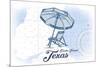 Padre Island, Texas - Beach Chair and Umbrella - Blue - Coastal Icon-Lantern Press-Mounted Premium Giclee Print