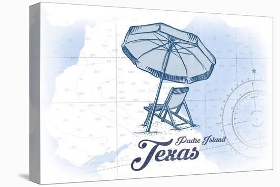 Padre Island, Texas - Beach Chair and Umbrella - Blue - Coastal Icon-Lantern Press-Stretched Canvas