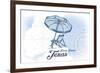 Padre Island, Texas - Beach Chair and Umbrella - Blue - Coastal Icon-Lantern Press-Framed Art Print