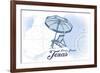 Padre Island, Texas - Beach Chair and Umbrella - Blue - Coastal Icon-Lantern Press-Framed Art Print