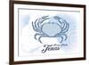 Padre Island, Texas - Crab - Blue - Coastal Icon-Lantern Press-Framed Art Print