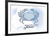 Padre Island, Texas - Crab - Blue - Coastal Icon-Lantern Press-Framed Art Print