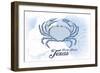 Padre Island, Texas - Crab - Blue - Coastal Icon-Lantern Press-Framed Art Print