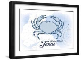 Padre Island, Texas - Crab - Blue - Coastal Icon-Lantern Press-Framed Art Print