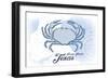 Padre Island, Texas - Crab - Blue - Coastal Icon-Lantern Press-Framed Art Print