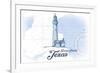 Padre Island, Texas - Lighthouse - Blue - Coastal Icon-Lantern Press-Framed Premium Giclee Print