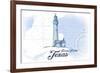 Padre Island, Texas - Lighthouse - Blue - Coastal Icon-Lantern Press-Framed Premium Giclee Print