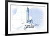 Padre Island, Texas - Lighthouse - Blue - Coastal Icon-Lantern Press-Framed Premium Giclee Print