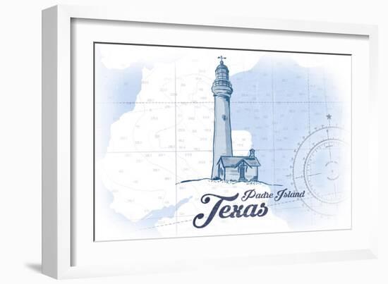 Padre Island, Texas - Lighthouse - Blue - Coastal Icon-Lantern Press-Framed Art Print