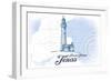 Padre Island, Texas - Lighthouse - Blue - Coastal Icon-Lantern Press-Framed Art Print