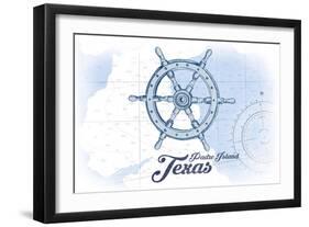 Padre Island, Texas - Ship Wheel - Blue - Coastal Icon-Lantern Press-Framed Art Print