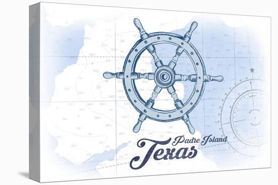 Padre Island, Texas - Ship Wheel - Blue - Coastal Icon-Lantern Press-Stretched Canvas