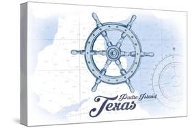 Padre Island, Texas - Ship Wheel - Blue - Coastal Icon-Lantern Press-Stretched Canvas