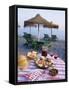 Paella with Olives, Bread and Sangria on a Table on the Beach in Andalucia, Spain-Michael Busselle-Framed Stretched Canvas