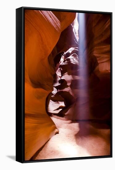 Page, Arizona. Upper Antelope Canyon. Ray of light streams down-Jolly Sienda-Framed Stretched Canvas