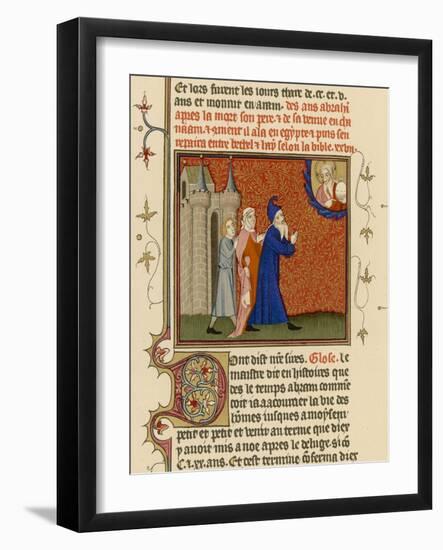 Page from a French Bible History Showing God Telling Abraham What He is to Do-null-Framed Art Print