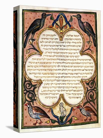 Page from a Hebrew Bible with Birds, 1299-Joseph Asarfati-Stretched Canvas