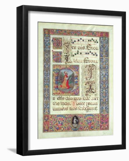 Page from a Manuscript with a Historiated Initial 'D' Depicting King David, C.1480 (Vellum)-Giuliano Amadei-Framed Giclee Print