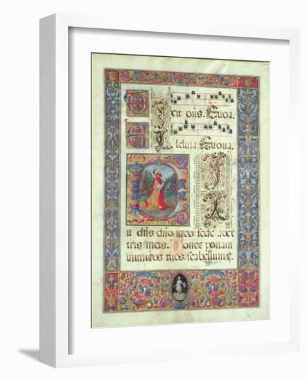 Page from a Manuscript with a Historiated Initial 'D' Depicting King David, C.1480 (Vellum)-Giuliano Amadei-Framed Giclee Print