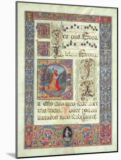 Page from a Manuscript with a Historiated Initial 'D' Depicting King David, C.1480 (Vellum)-Giuliano Amadei-Mounted Giclee Print