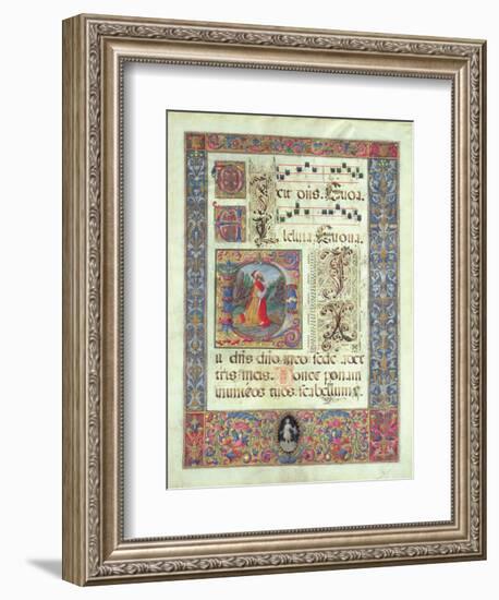 Page from a Manuscript with a Historiated Initial 'D' Depicting King David, C.1480 (Vellum)-Giuliano Amadei-Framed Giclee Print