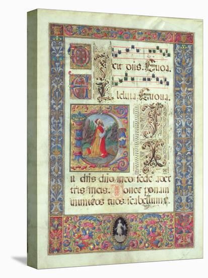 Page from a Manuscript with a Historiated Initial 'D' Depicting King David, C.1480 (Vellum)-Giuliano Amadei-Stretched Canvas