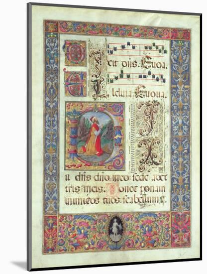 Page from a Manuscript with a Historiated Initial 'D' Depicting King David, C.1480 (Vellum)-Giuliano Amadei-Mounted Premium Giclee Print