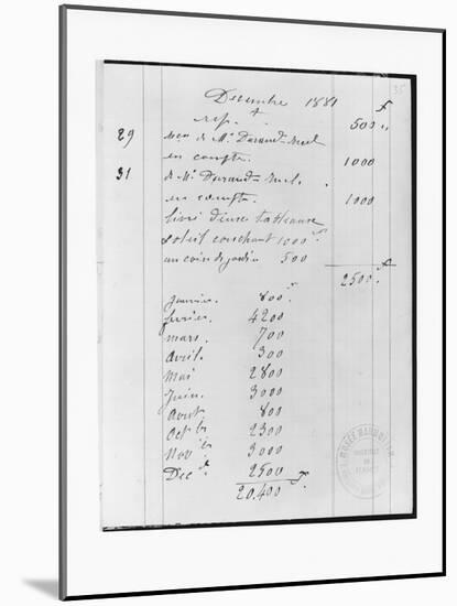 Page from Monet's Account Book Detailing Sales to Durand-Ruel-Claude Monet-Mounted Giclee Print
