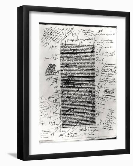 Page from One of Balzac's Works with Handwritten Corrections-Honore de Balzac-Framed Giclee Print