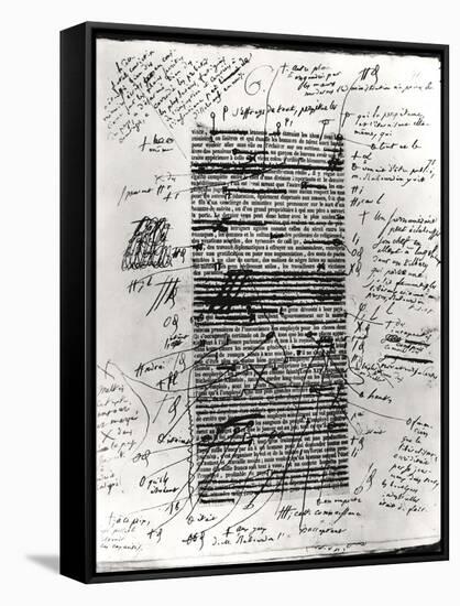 Page from One of Balzac's Works with Handwritten Corrections-Honore de Balzac-Framed Stretched Canvas