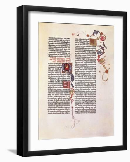 Page from the Bible for 42 Lines or Mazarinaed by Johan Gutenberg 15th Century.-null-Framed Giclee Print