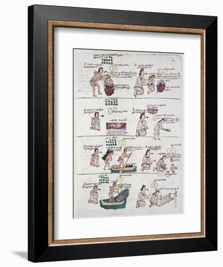 Page from the Codex Mendoza, Showing Discipline and Chores Assigned to Children, Mexico, c.1541-42-null-Framed Giclee Print