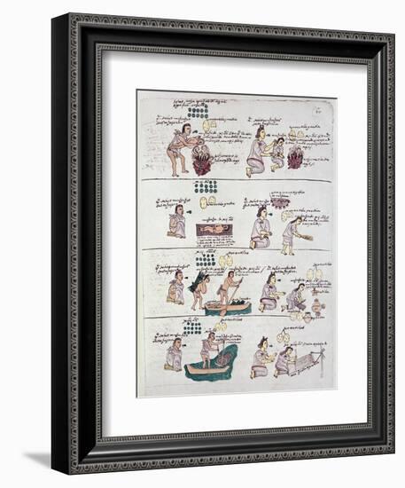 Page from the Codex Mendoza, Showing Discipline and Chores Assigned to Children, Mexico, c.1541-42-null-Framed Giclee Print