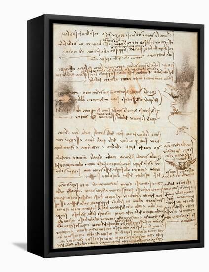 Page from the Codex Regarding the Flight of Birds-Leonardo da Vinci-Framed Stretched Canvas