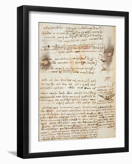 Page from the Codex Regarding the Flight of Birds-Leonardo da Vinci-Framed Giclee Print