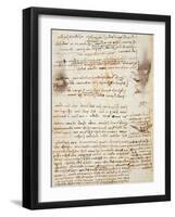 Page from the Codex Regarding the Flight of Birds-Leonardo da Vinci-Framed Giclee Print