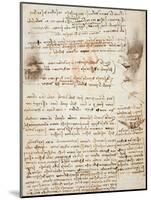Page from the Codex Regarding the Flight of Birds-Leonardo da Vinci-Mounted Giclee Print