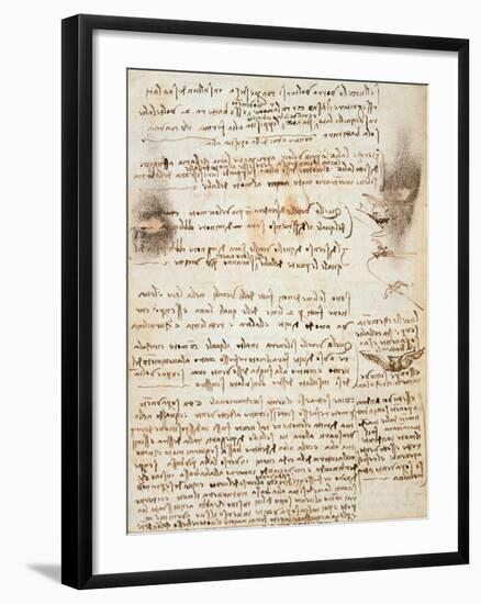 Page from the Codex Regarding the Flight of Birds-Leonardo da Vinci-Framed Giclee Print