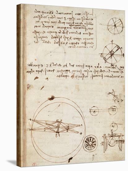 Page from the Codex Regarding the Flight of Birds-Leonardo da Vinci-Stretched Canvas