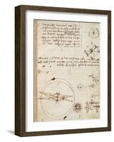 Page from the Codex Regarding the Flight of Birds-Leonardo da Vinci-Framed Giclee Print