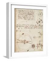 Page from the Codex Regarding the Flight of Birds-Leonardo da Vinci-Framed Giclee Print