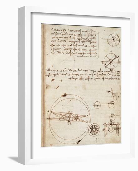 Page from the Codex Regarding the Flight of Birds-Leonardo da Vinci-Framed Giclee Print