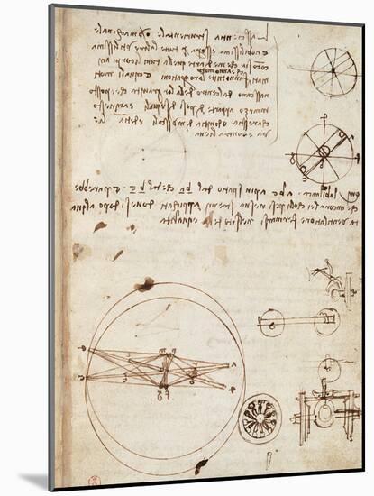 Page from the Codex Regarding the Flight of Birds-Leonardo da Vinci-Mounted Giclee Print