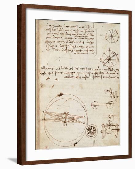 Page from the Codex Regarding the Flight of Birds-Leonardo da Vinci-Framed Giclee Print